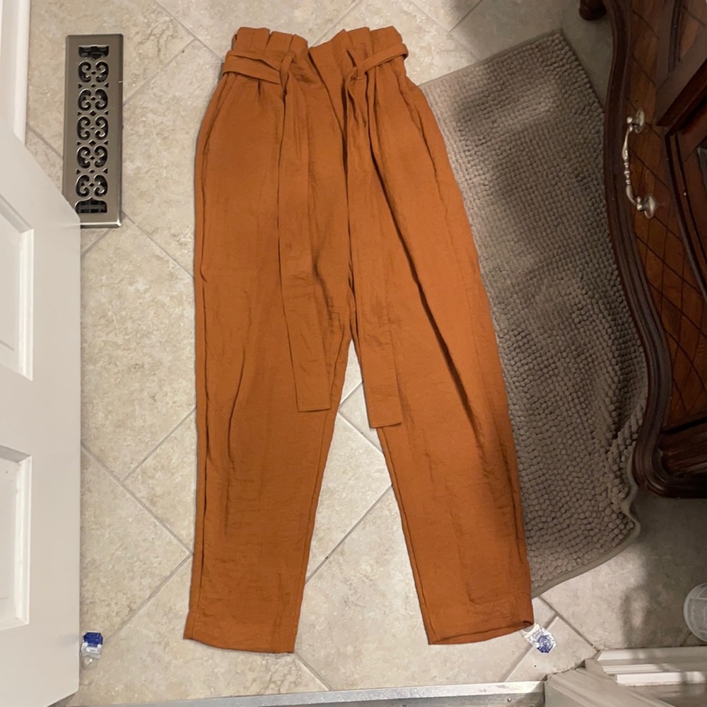 Rusted orange paper bag ankle length pants